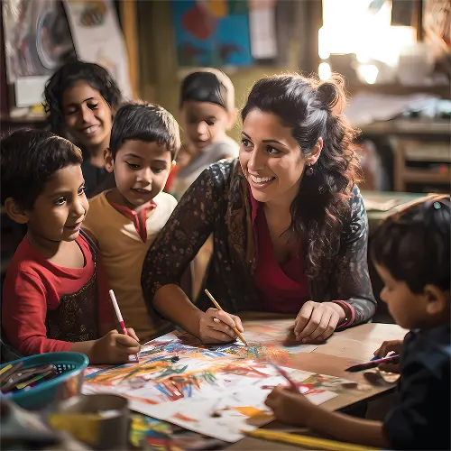 A CoLab mentor working closely with children in the community